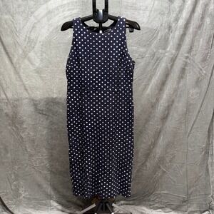 CARMEN MARC VALVO Navy White Polka Dot Sleeveless Sheath Dress Womens Size L